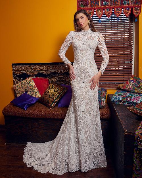 Lp2349 boho modest wedding dress with long sleeves and open back1